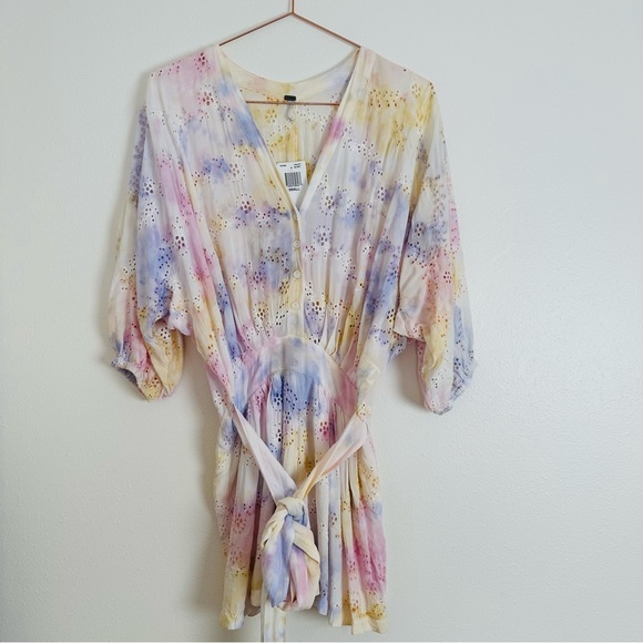 New Young Fabulous & Broke Kyra boho eyelet tie dye violet burst jumpsuit romper - Picture 5 of 9
